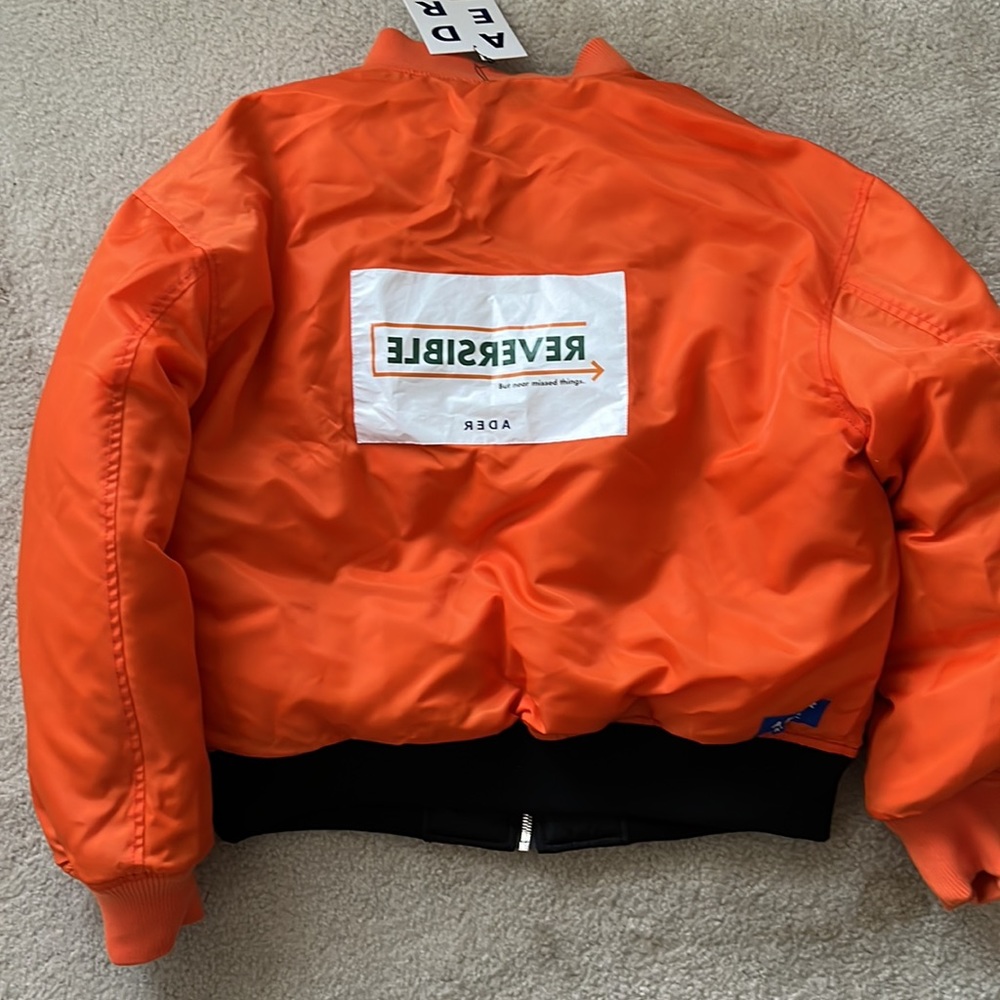 Men's Black Bomber Jacket with Orange Accents - Picture 4 of 4